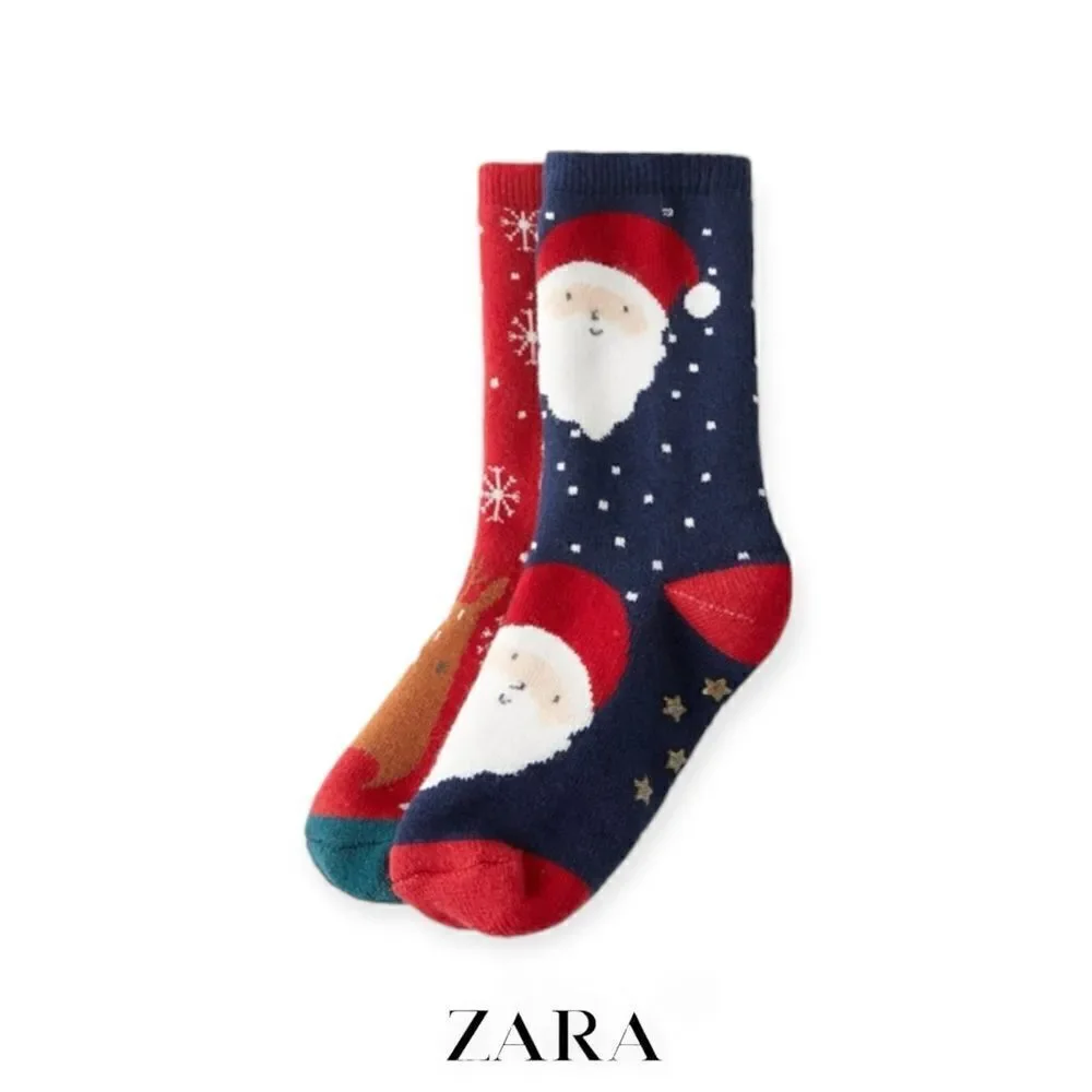 ZARA Kids | Red/Navy | TWO-PACK OF SANTA AND REINDEER SOCKS